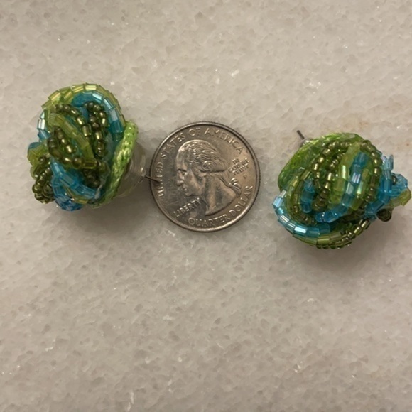 Patchington earrings beaded button lime/turquoise earrings jewelry - Picture 6 of 9